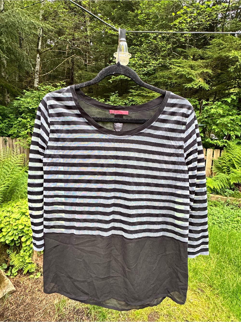 Striped Black & Gray Long Sleeve sheer Top